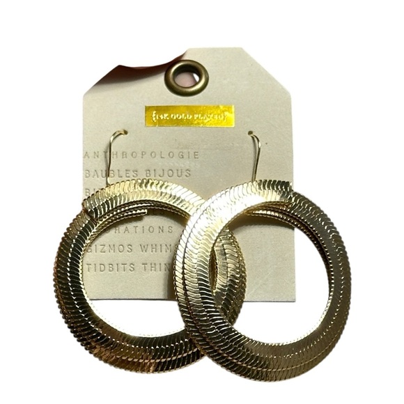 Anthropologie 14k Gold Plated Herringbone Swirl Drop Earrings - Picture 6 of 6